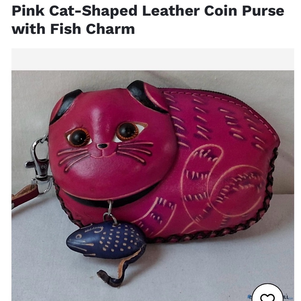 Pink Cat-Shaped Leather Coin Purse